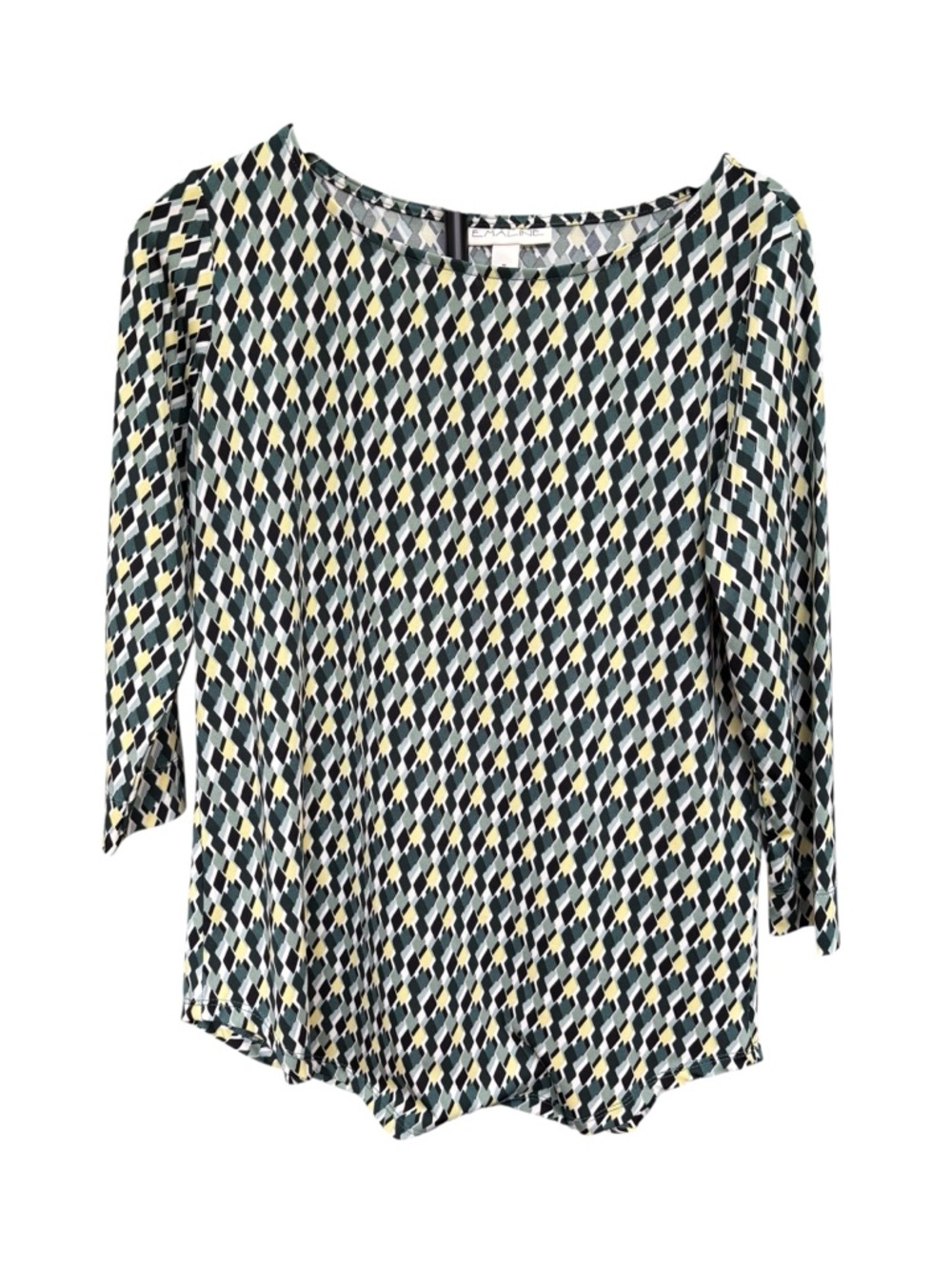 Emaline NWOT Women’s M Green/Yellow Patterned Scoop Neck 3/4 Sleeve Top - Picture 2 of 6